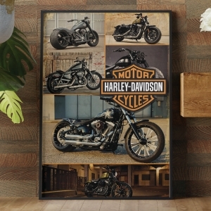 Quadro decorativo desenho moto Harley Davison marrom