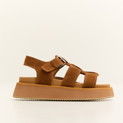 Sandália Slide Fivela Nobuck Camel Masculino - Perky Shoes